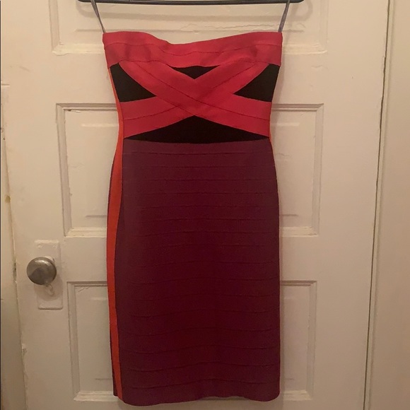 Herve Leger Simone Strapless Colorblock Dress S - Picture 3 of 7